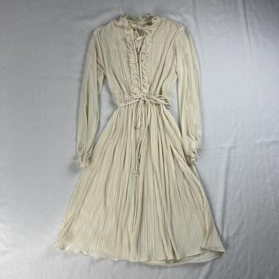 White Ruffled Tie Waist Dress