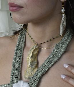 Tan + Green Oyster Necklace