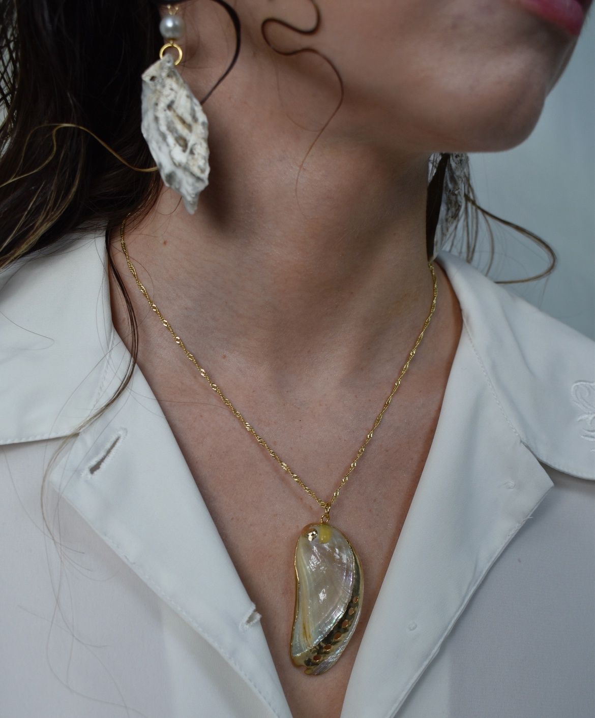 Iridescent Gold Shell Necklace