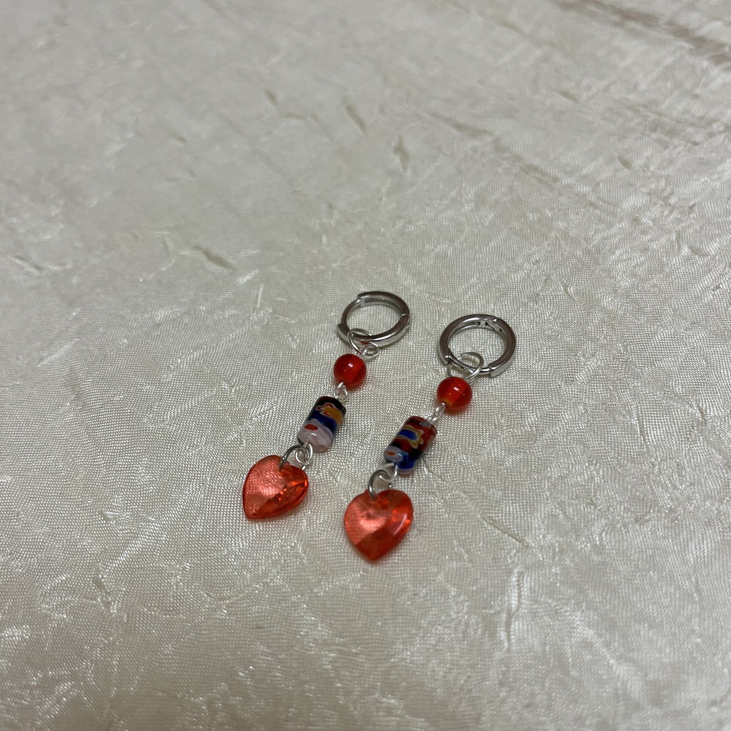 Beaded Red Heart Earrings