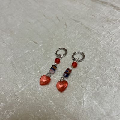 Beaded Red Heart Earrings