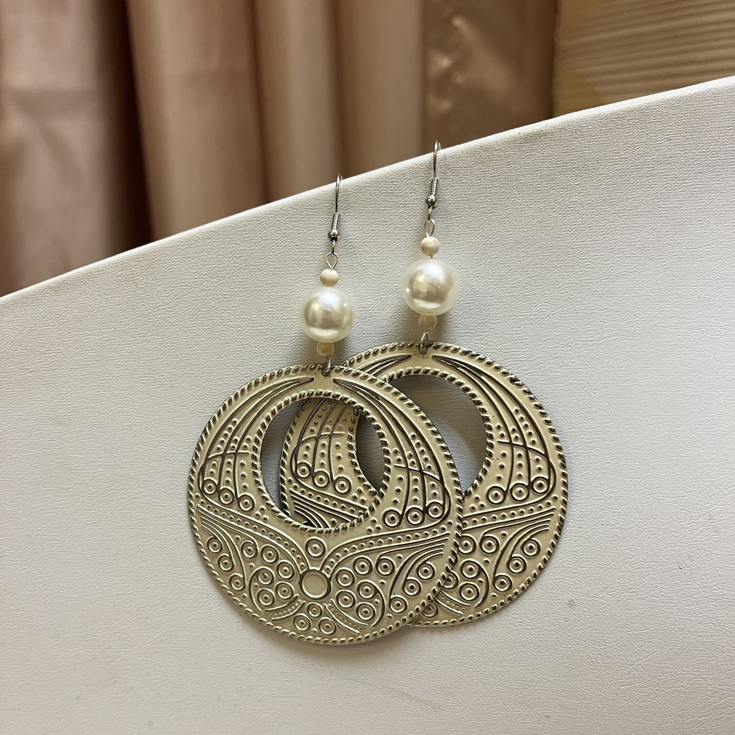 White + Silver Hoops Earrings