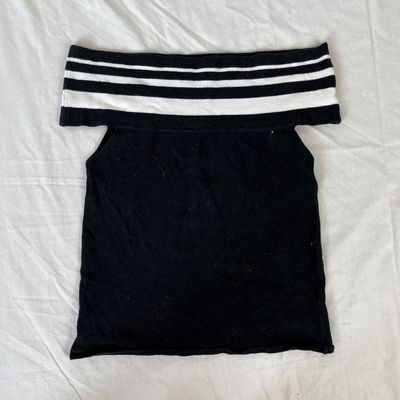 Black Striped Cold Shoulder Top