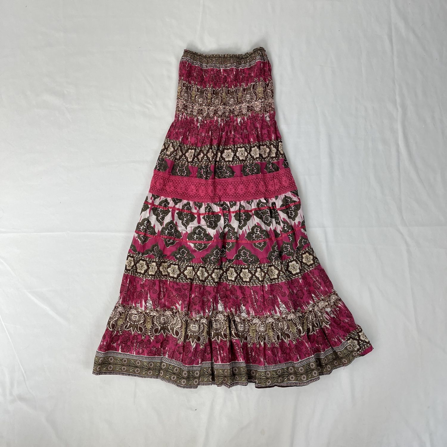 pink patterned maxi skirt
