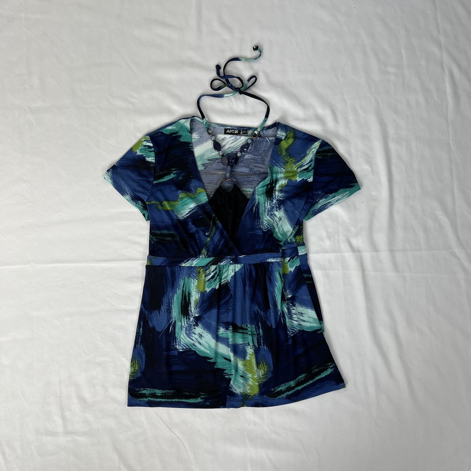blue tie-neck top