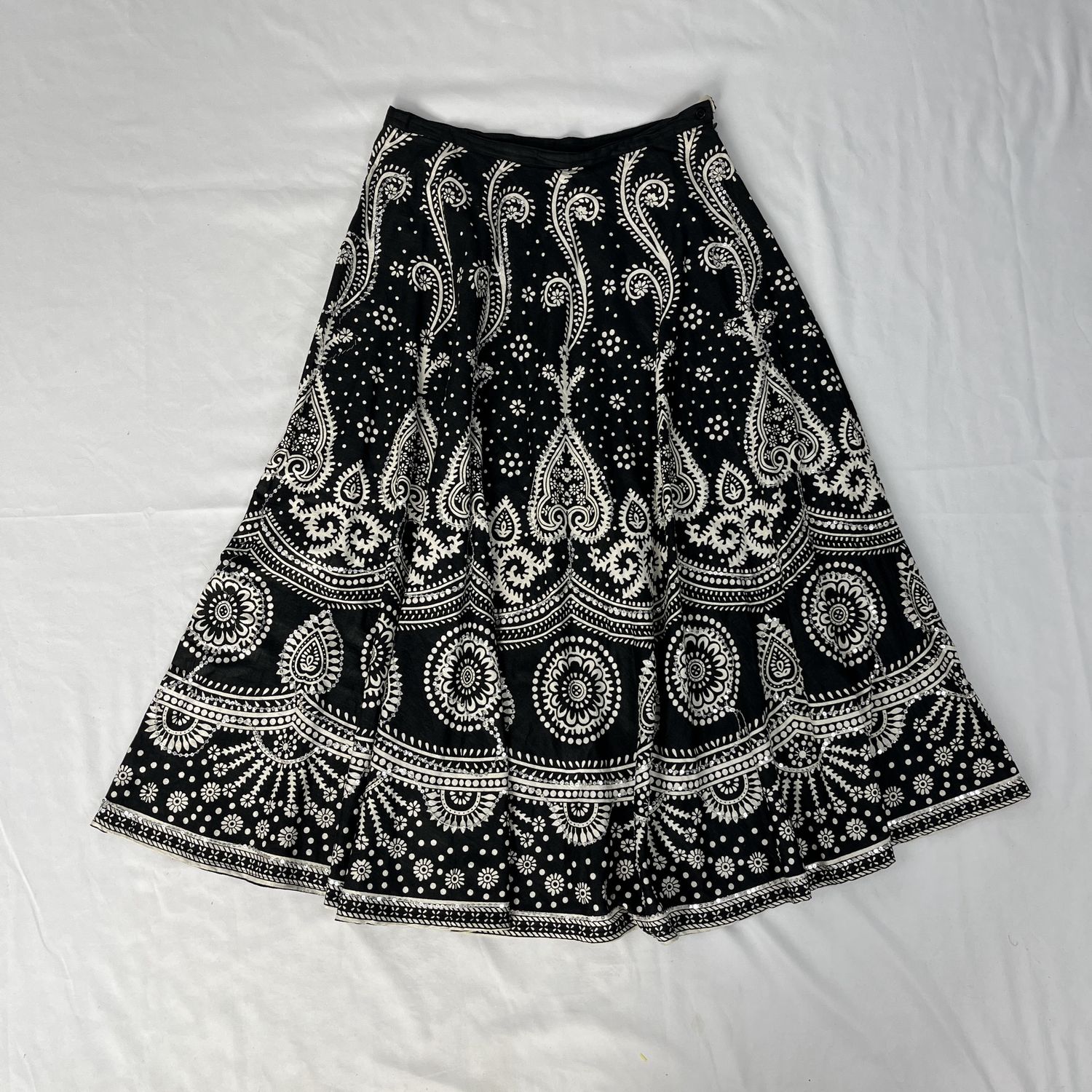 shimmery black + white midi skirt
