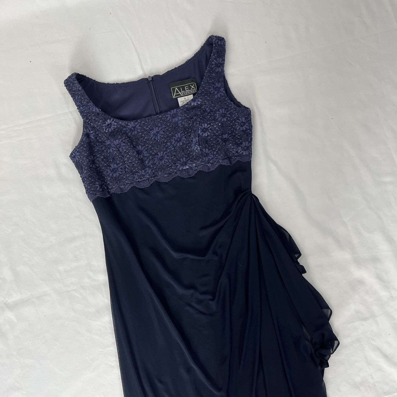 blue sequined maxi dress
