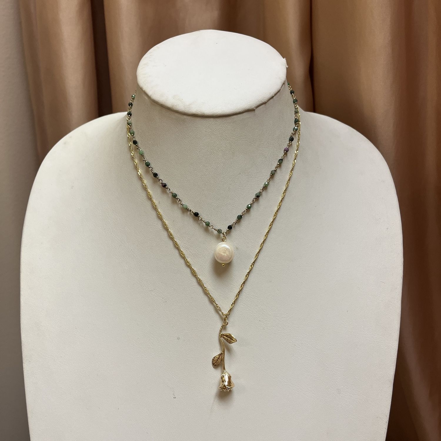 etherial rose layered necklace