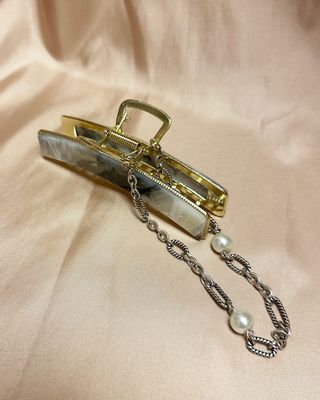 silver and gold pearl hair clip