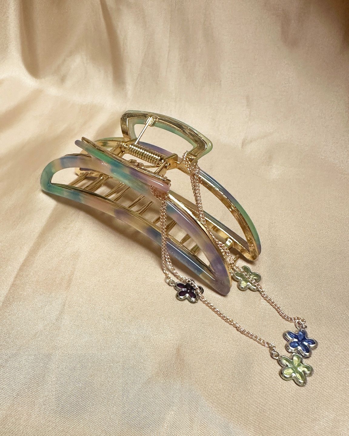 purple &amp; green floral hair clip