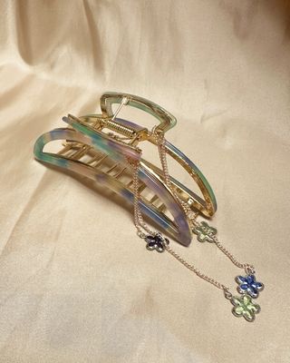 purple &amp; green floral hair clip