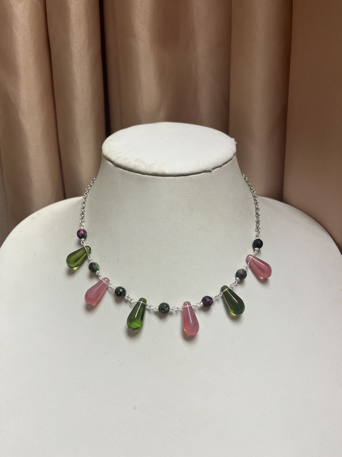pink and green drop necklace