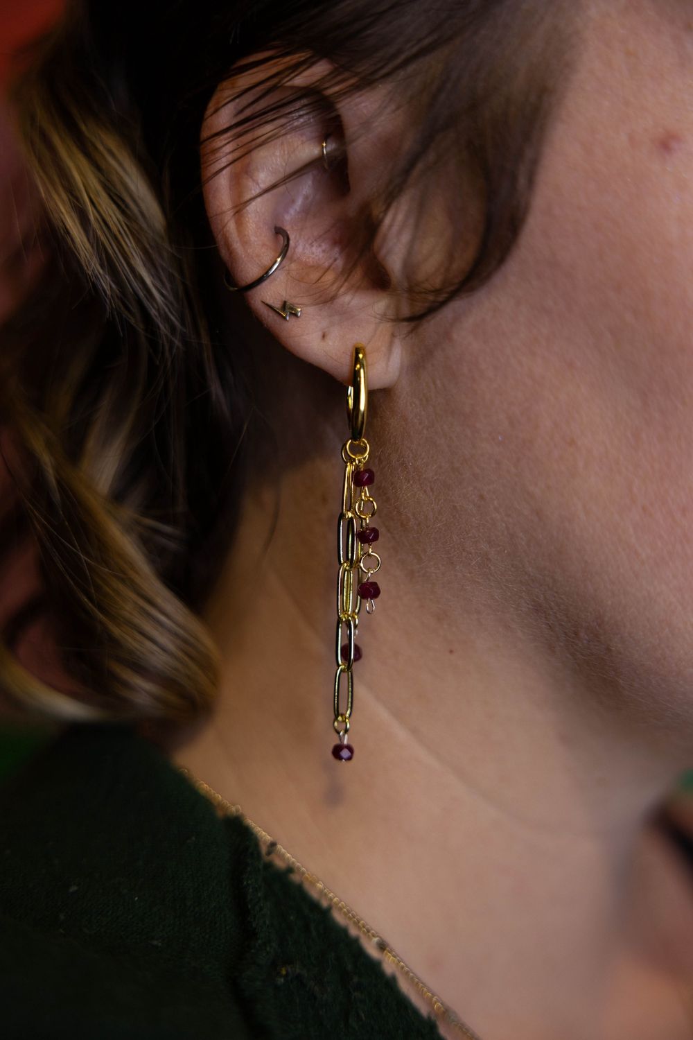 red chain earrings