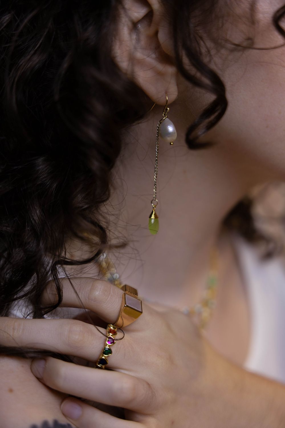 green pearl drop earrings