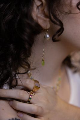 green pearl drop earrings