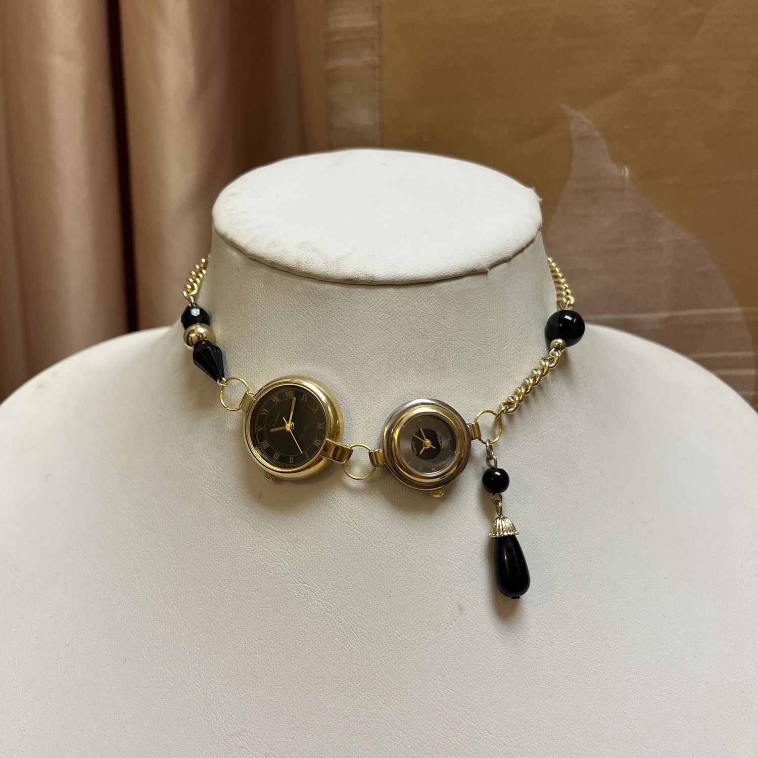 gold double watch necklace