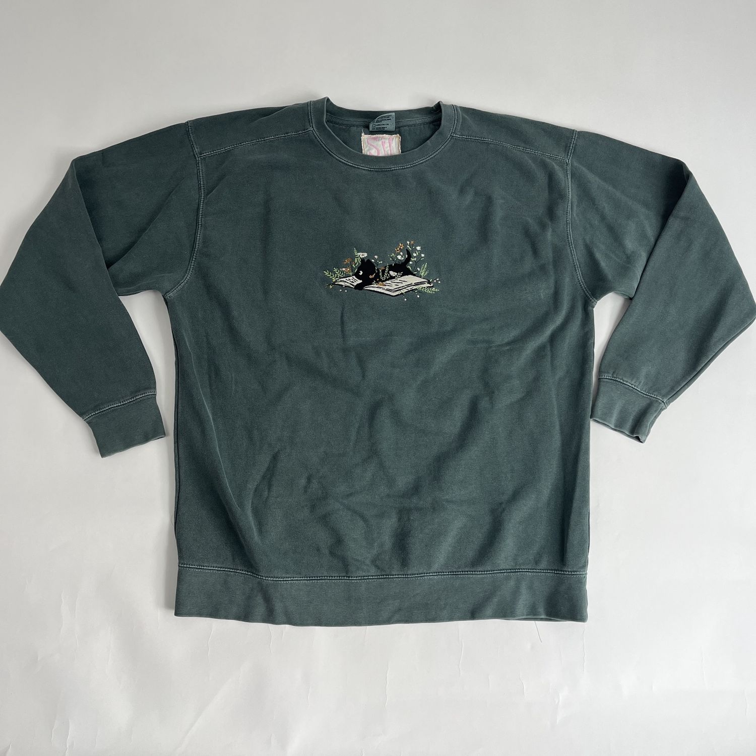 teal book cat sweatshirt