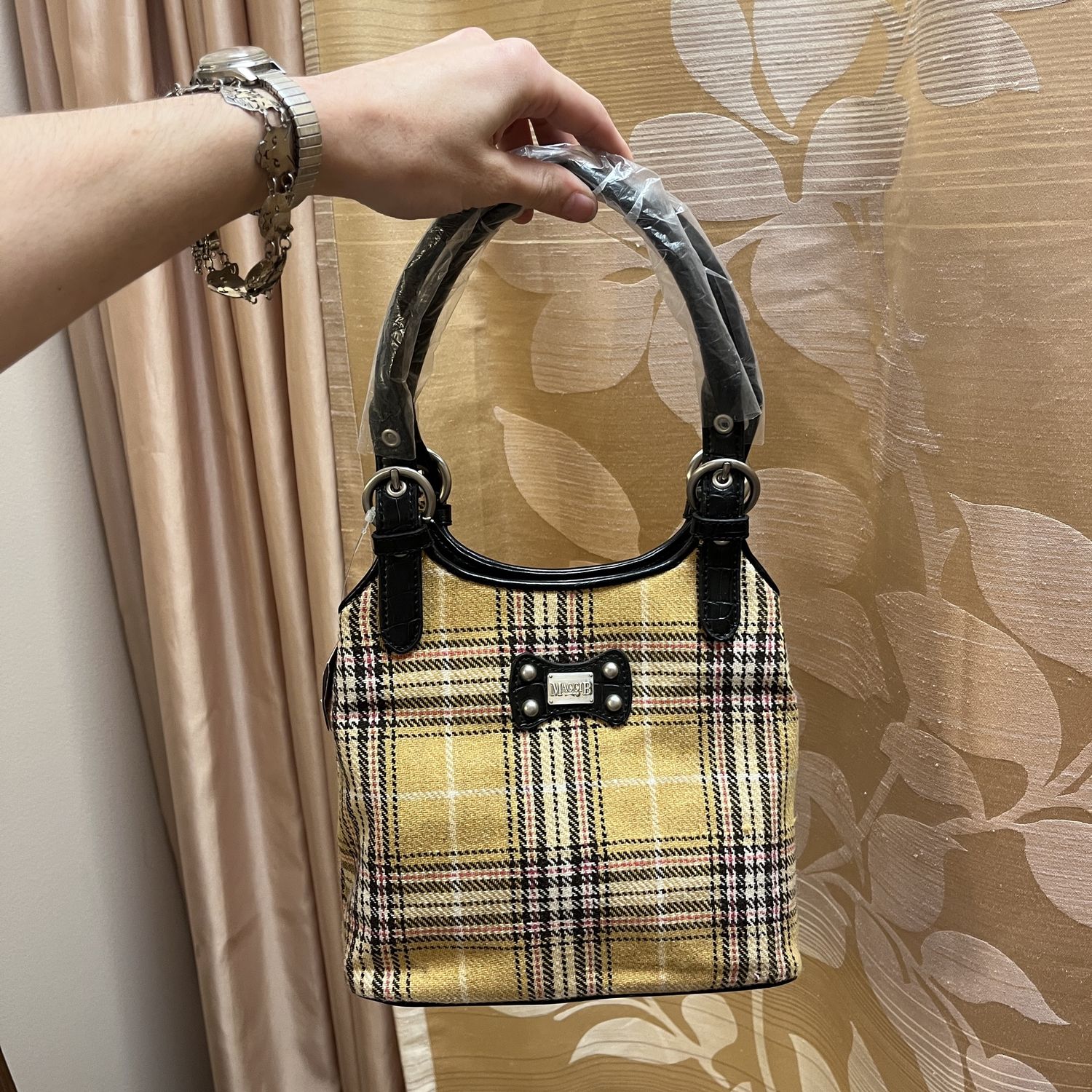 yellow plaid bag