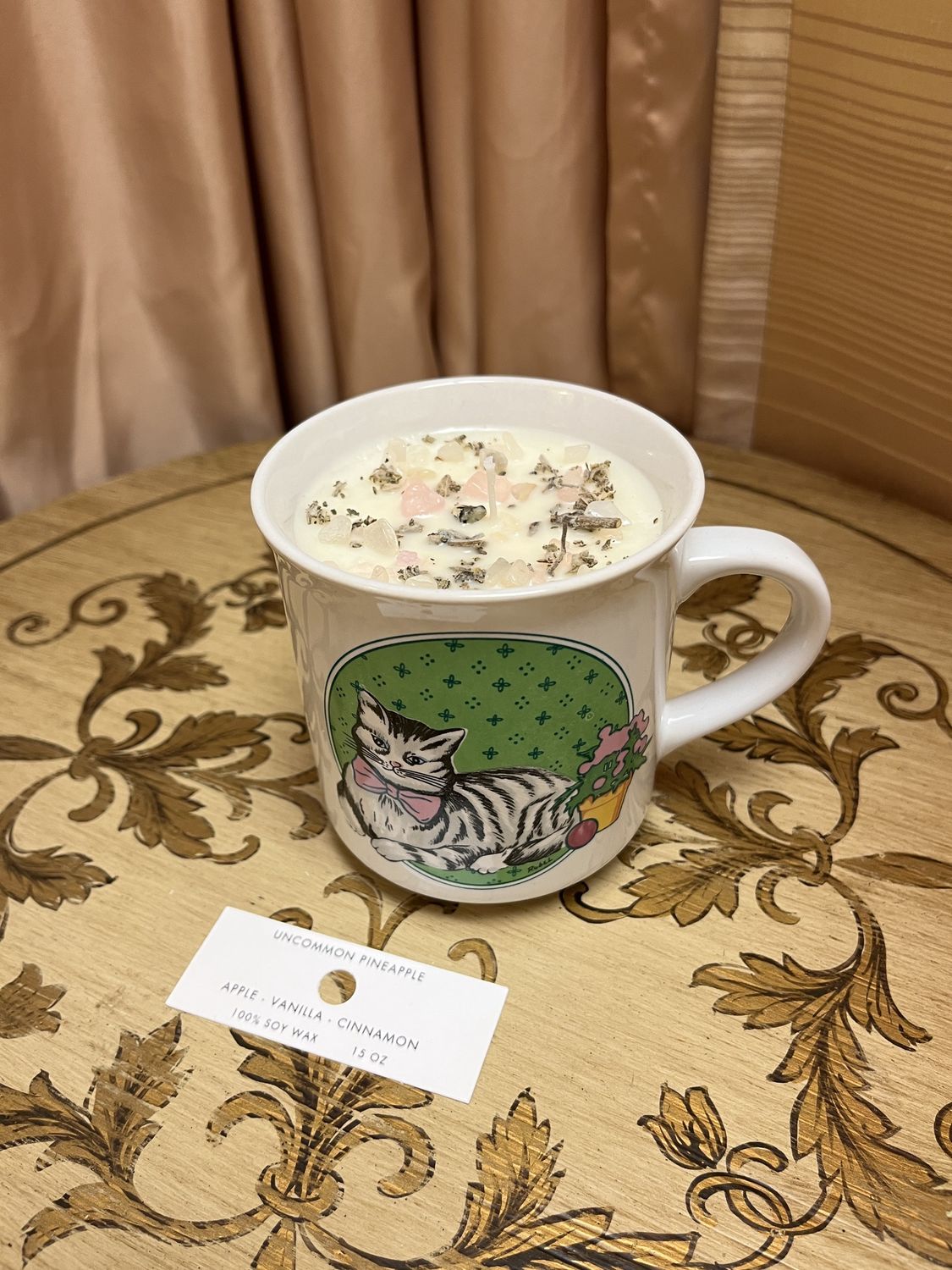 Vintage Green Kitty Candle Mug
