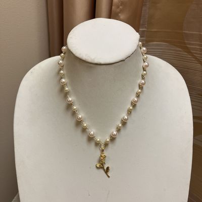 pink pearl rose necklace