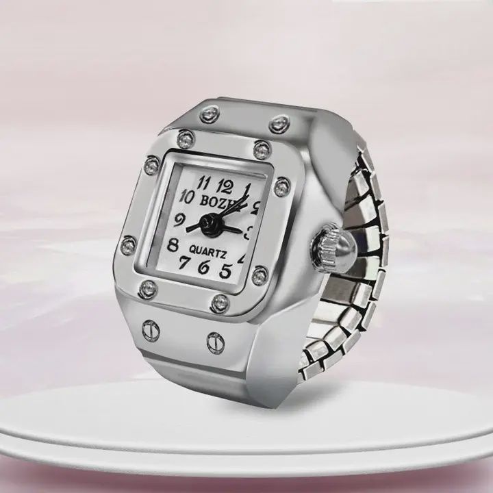 Silver White Square Watch Ring