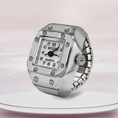 Silver White Square Watch Ring