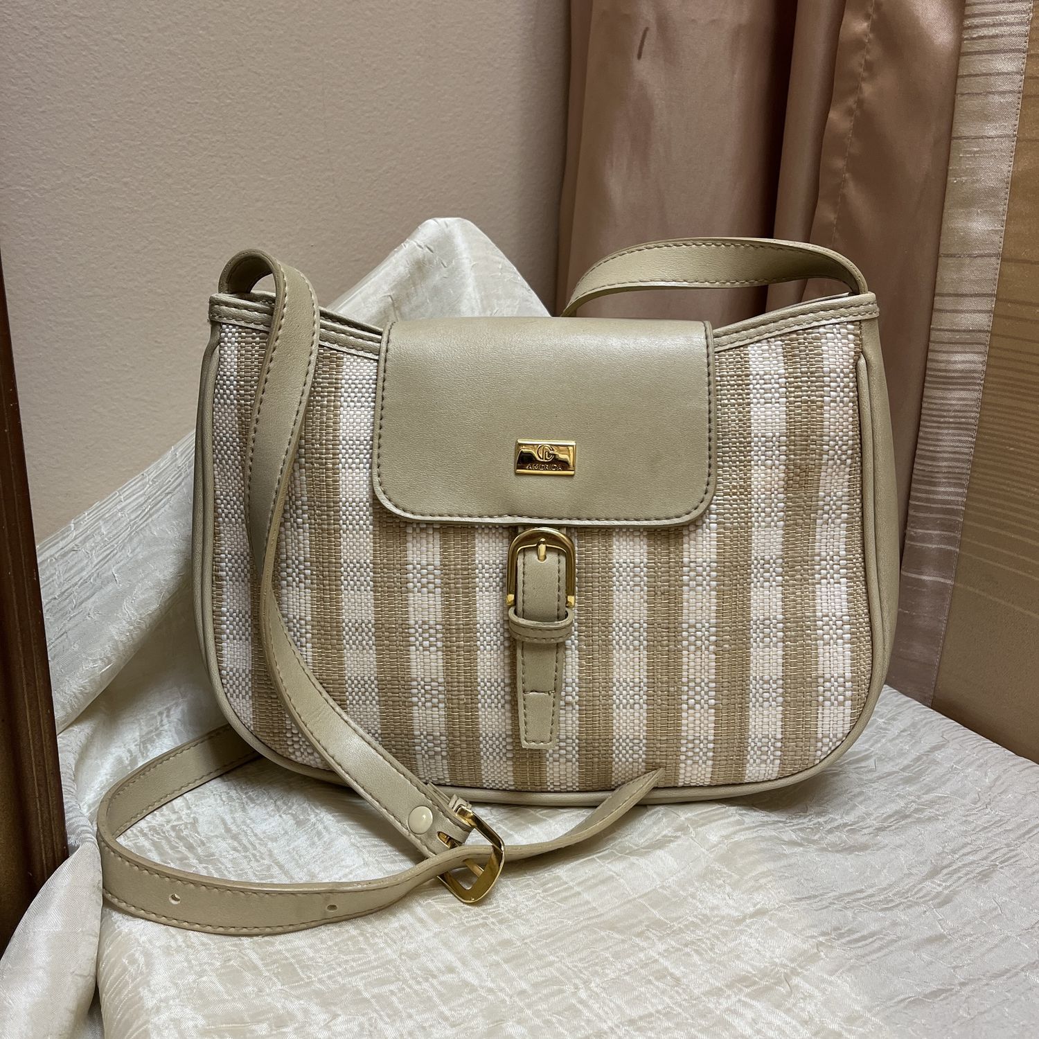 Tan Woven Crossbody Bag