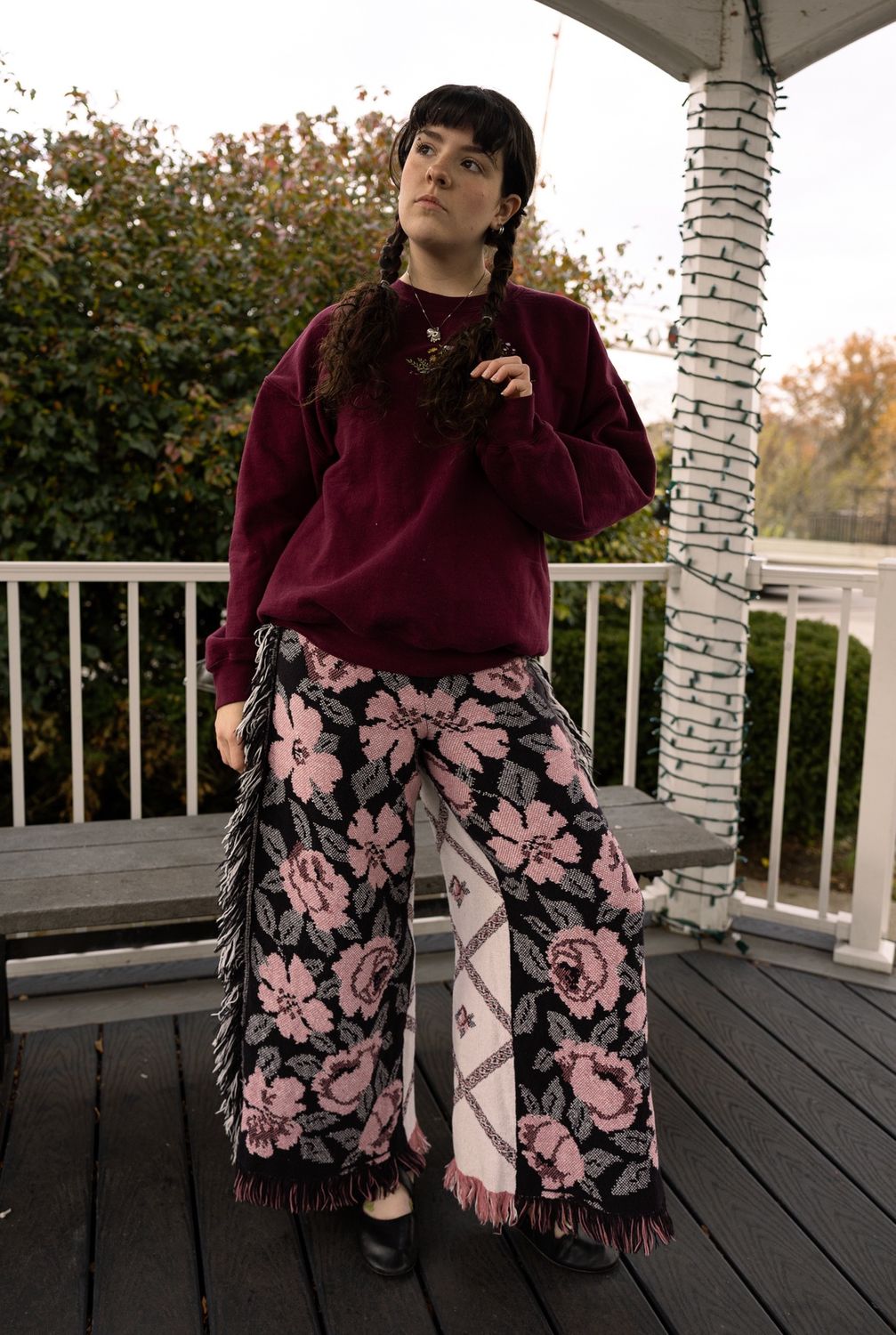 Fringe Floral Blanket Pants