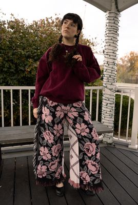 Fringe Floral Blanket Pants