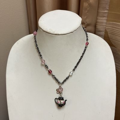 Black and Pink Teapot Necklace