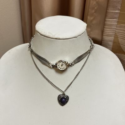 Purple Heart Watch Layered Necklace