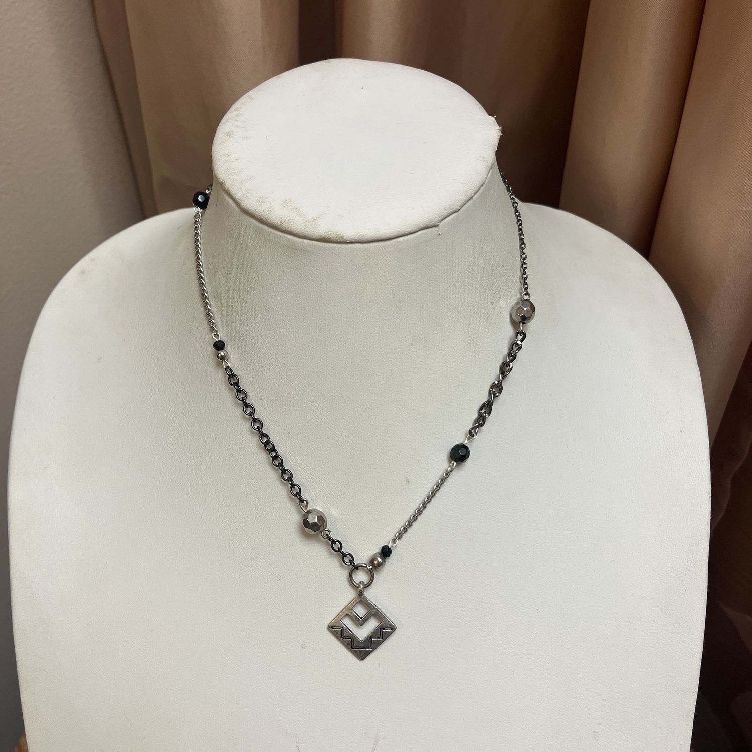 black and silver beaded necklace