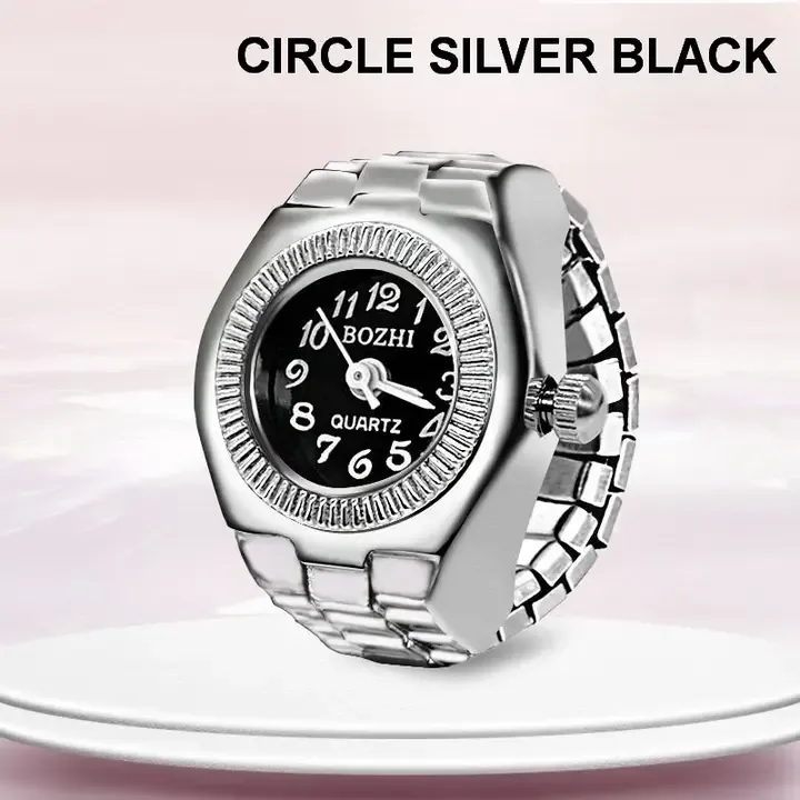 Watch Ring, Style: Circle Silver Black