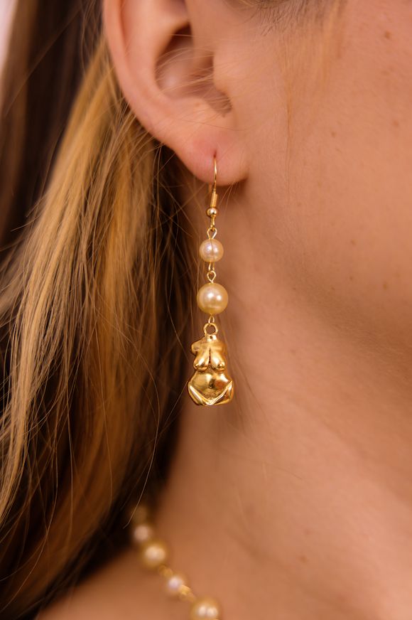 double pearl boob earrings