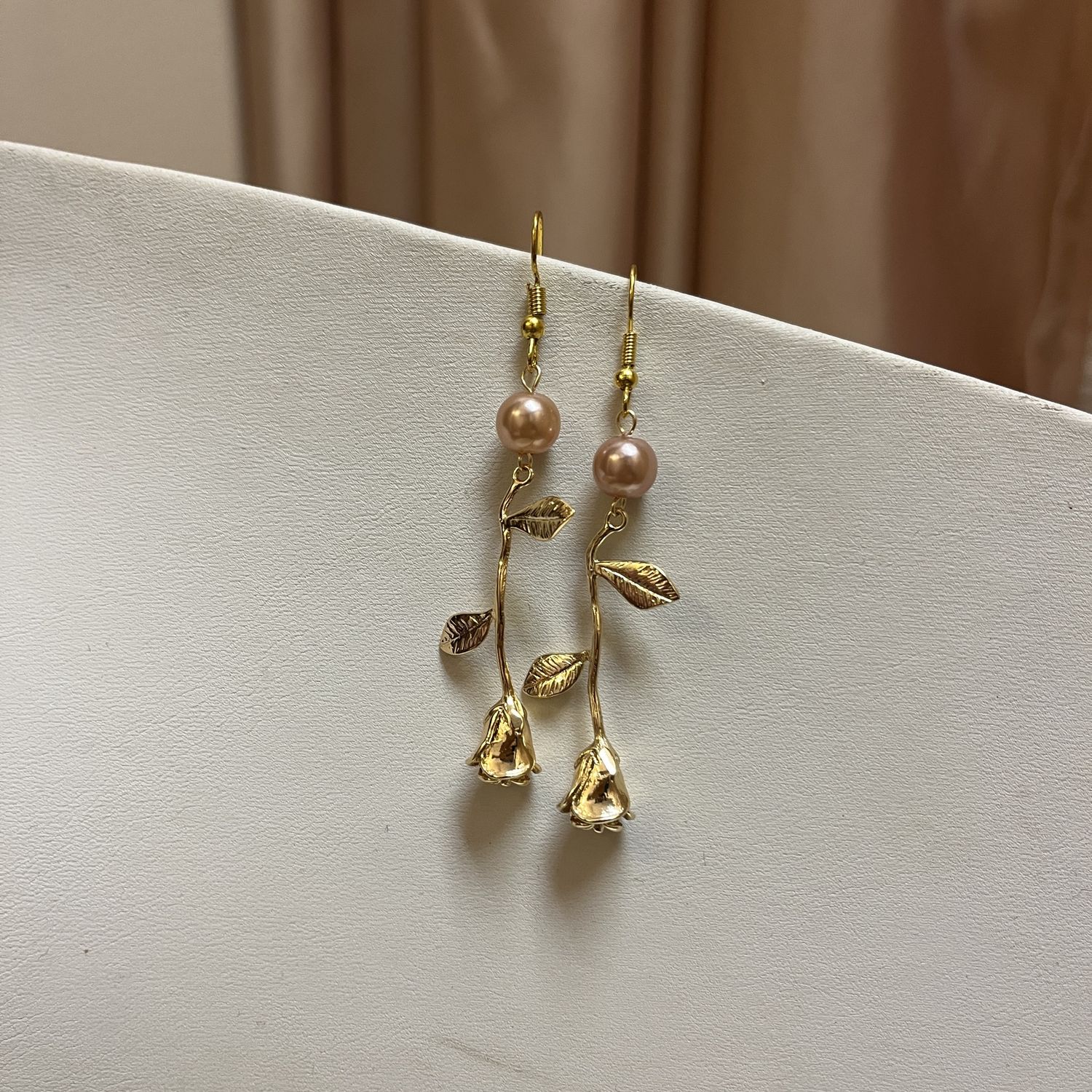 one pink rose earrings