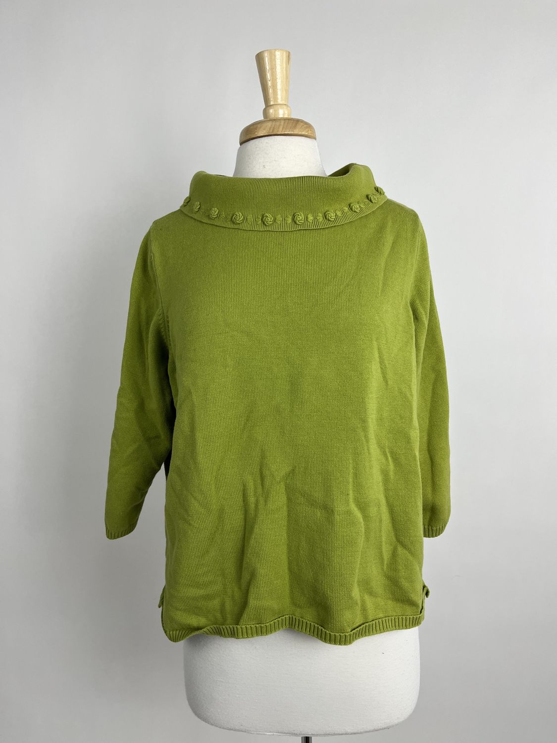 Green Knit Floral Collar Top