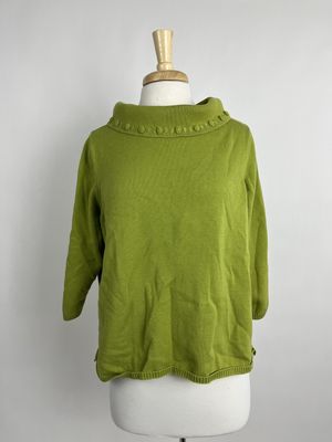 Green Knit Floral Collar Top