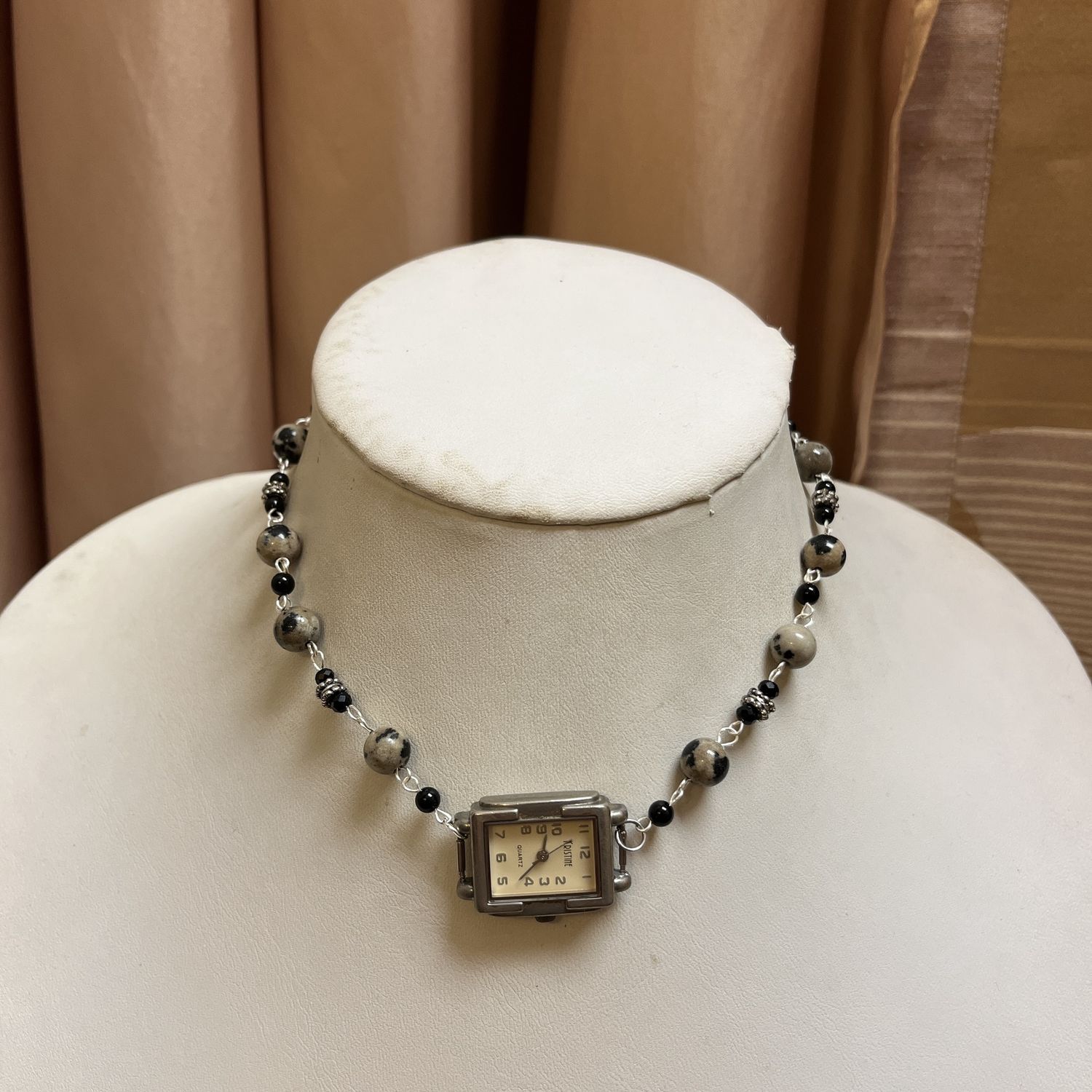 Black Stoned Watch Necklace