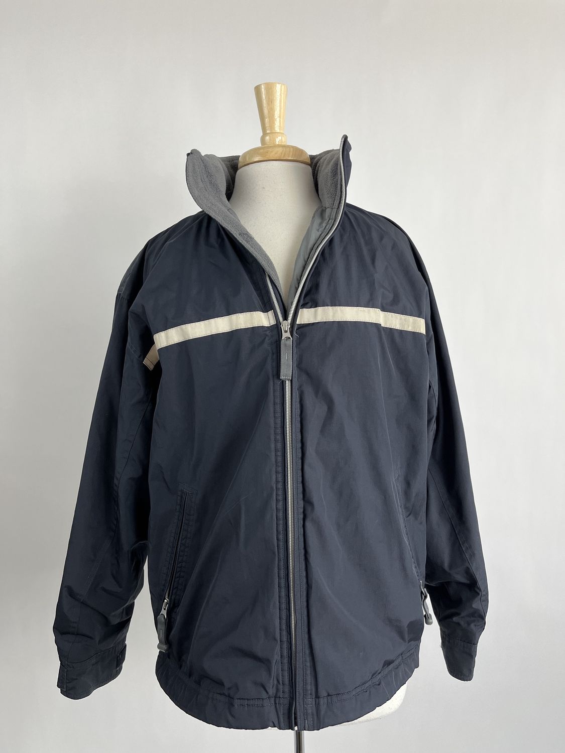 navy stripe puffer y2k