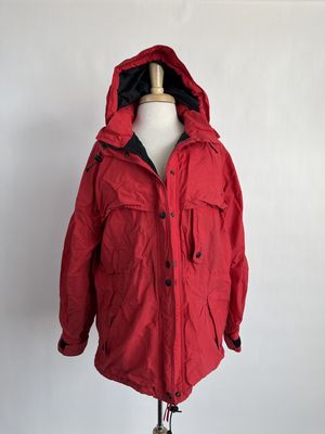 red windbreaker puffer