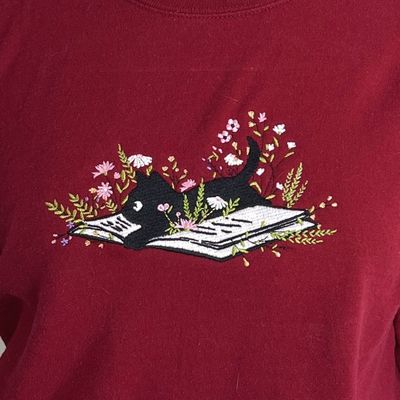 Book Cat Embroidery