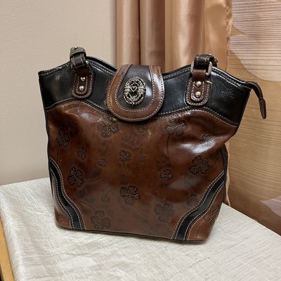 Brown and Black Embossed shoulder bag