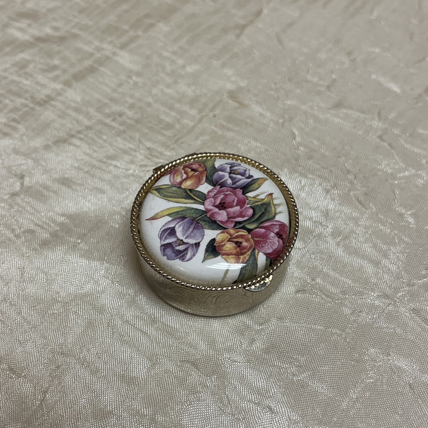 Brass Floral Pill Box