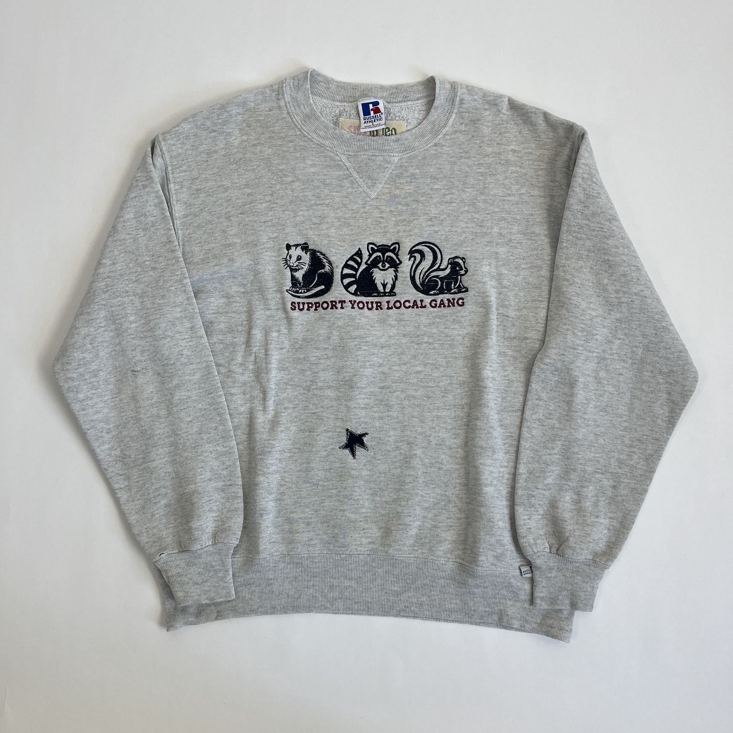Support your Local Gang Embroidery, Style: Grey Crewneck