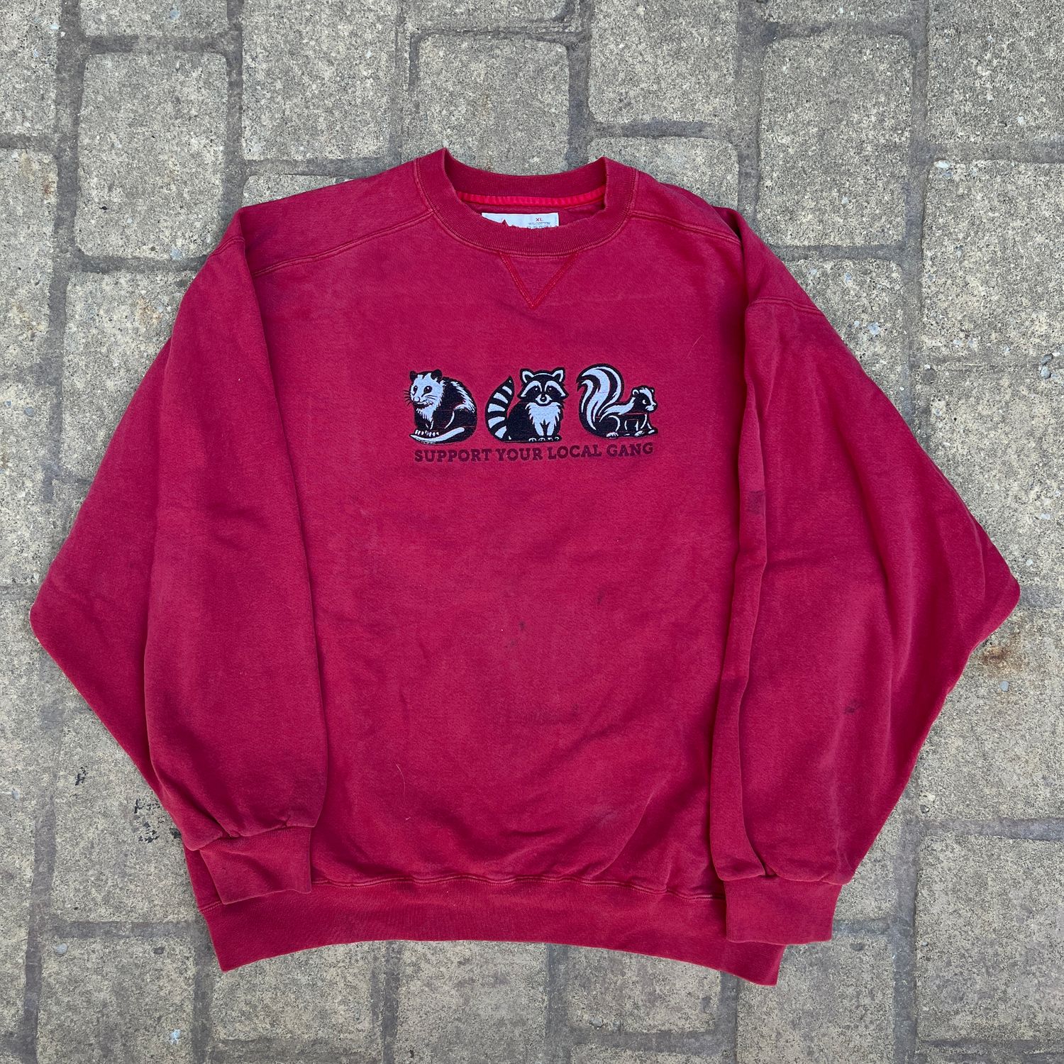 Support your Local Gang Embroidery, Style: Red Crewneck