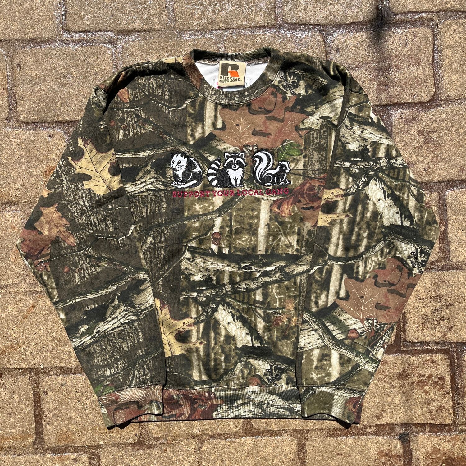 Support your Local Gang Embroidery, Style: Camo Crewneck