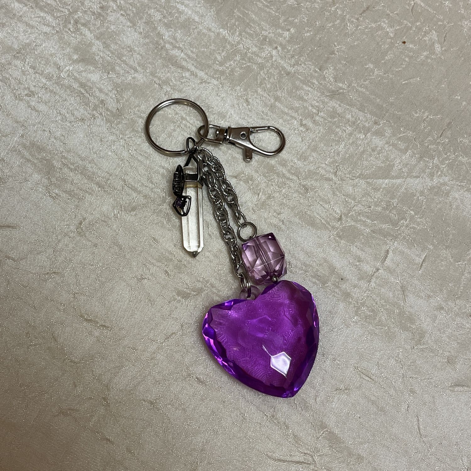 Purple Crystal Heart Keychain