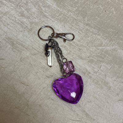 Purple Crystal Heart Keychain