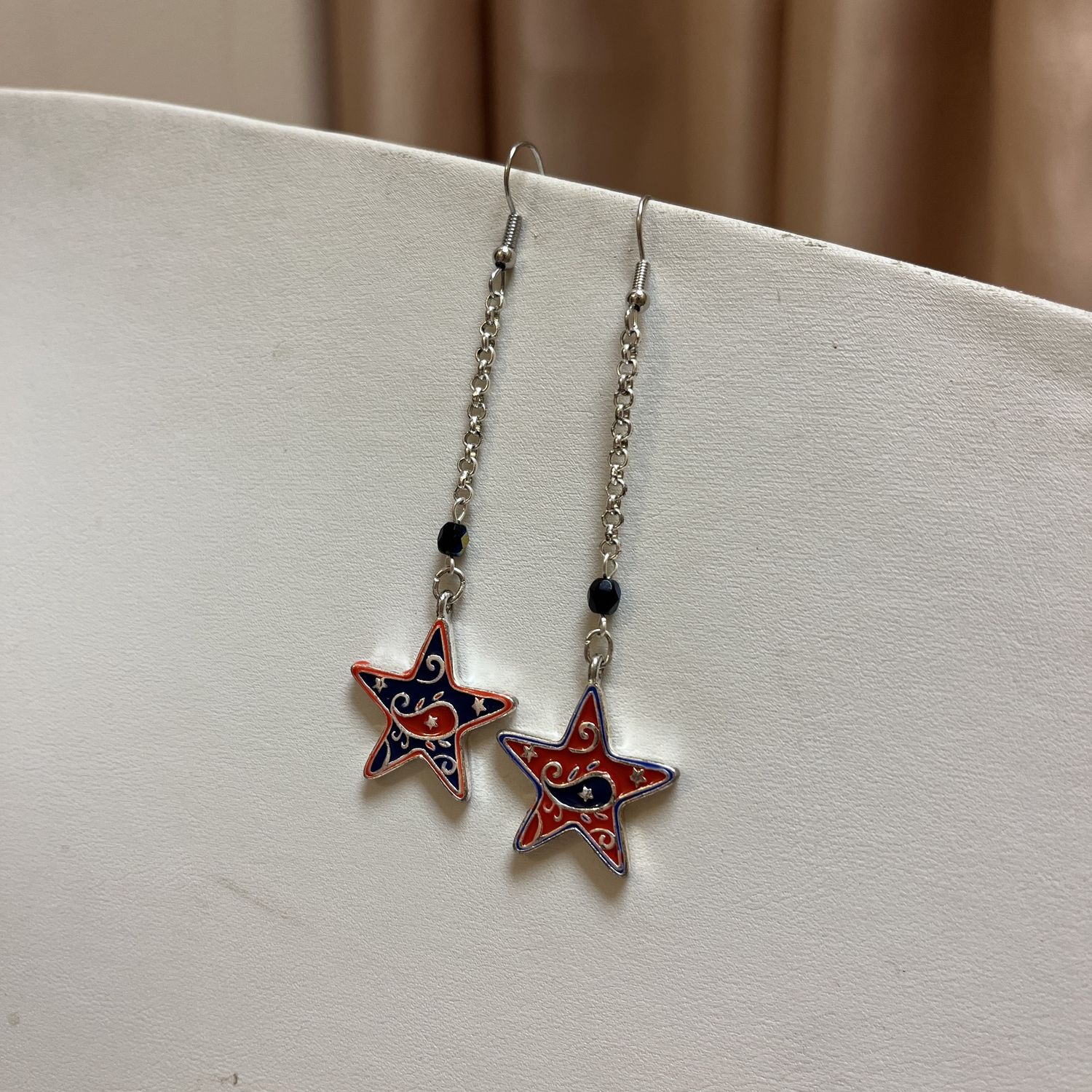Red and Blue paisley Star earrings
