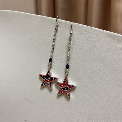 Red and Blue paisley Star earrings